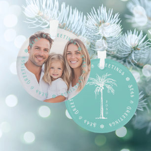 Tropical Palm Seas & Greetings Christmas Photo Ornament