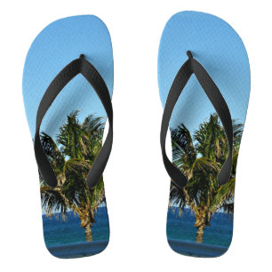 Tropical Palm Shoreline Escape Pattern Design Thongs