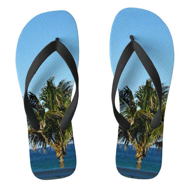 Tropical Palm Shoreline Escape Pattern Design Thongs (Footbed)