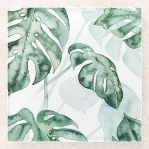 Tropical Palm Split Leaf Glass Coaster