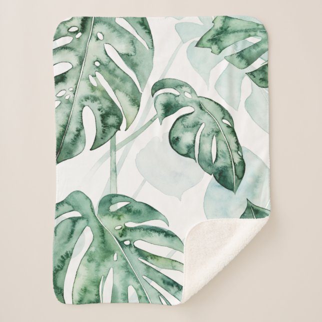 Tropical Palm Split Leaf Sherpa Blanket (Front)