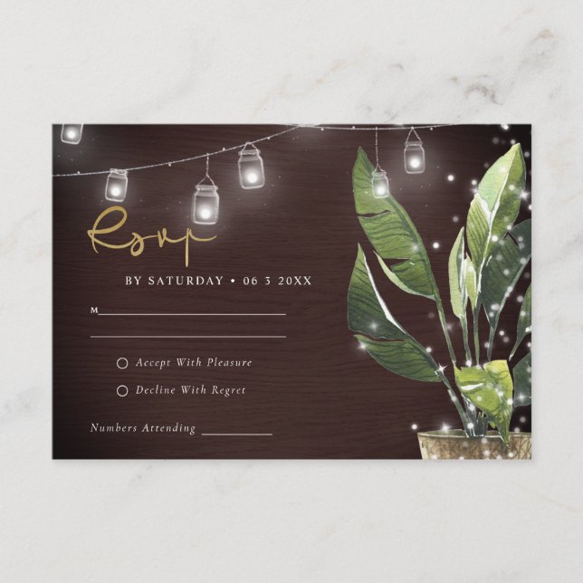 TROPICAL PALM STARRY NIGHT MASON JAR WEDDING RSVP  ENCLOSURE CARD (Front)