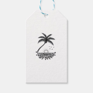 Tropical Palm Sunset – Minimalist Beach Line Art  Gift Tags