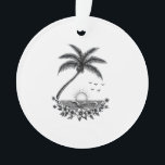 Tropical Palm Sunset – Minimalist Beach Line Art  Ornament<br><div class="desc">A clean and elegant tropical illustration featuring a palm tree, ocean waves, and a setting sun framed by delicate floral elements. This minimalist black line art design captures the peaceful beauty of a beach sunset with a timeless and modern aesthetic. Perfect for beach lovers, ocean enthusiasts, and anyone who enjoys...</div>