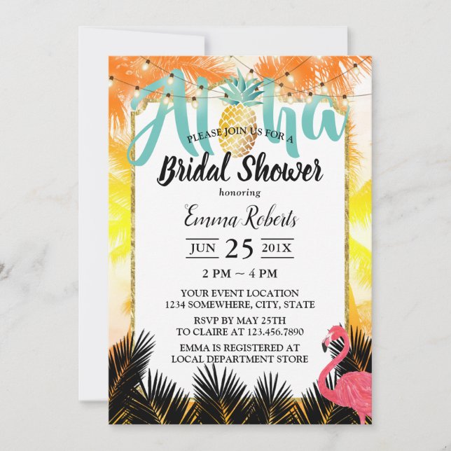 Tropical Palm Tree Aloha Pineapple Bridal Shower Invitation (Front)