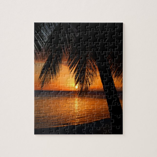 Tropical Palm Tree and Beach at Sunset Jigsaw Puzzle (Vertical)
