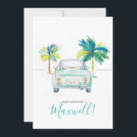Tropical Palm Tree and Car Watercolor Birthday Car Card<br><div class="desc">A cute personalised Birthday greeting. Design features a replica of my original watercolor car and palm trees in shades of green and turquoise blue. Happy Birthday and name are set in hand lettered script typography. Makes a cute Birthday card for boyfriend, dad and men. To see more designs by Victoria...</div>