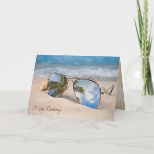 tropical palm tree and sunglasses birthday card
