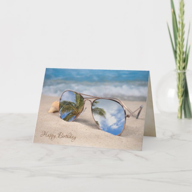 tropical palm tree and sunglasses birthday card (Front)
