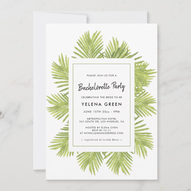 Tropical palm tree Bachelorette Party Invitation (Front)
