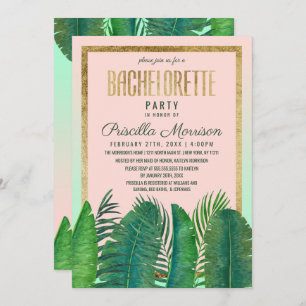 Tropical Palm Tree Banana Leaf Gold Bachelorette Invitation