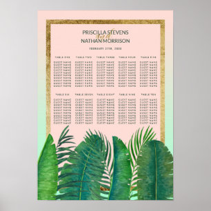Tropical Palm Tree Banana Leaf Gold Seating Chart