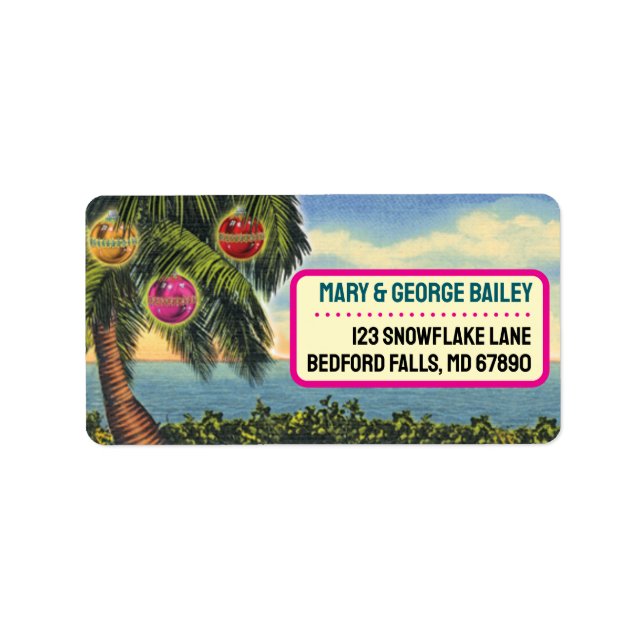 Tropical Palm Tree + Beach Christmas Address Label (Front)