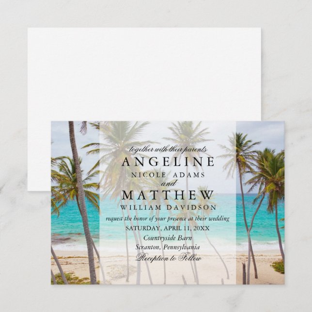 Tropical Palm Tree Beach Destination Wedding Card (Front/Back)
