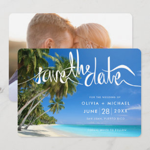 Tropical Palm Tree Beach Destination Wedding Photo Save The Date