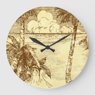 Tropical Palm Tree Beach Etching Clock No Numbers