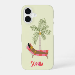 Tropical Palm Tree Beach Girl Personalised Name iPhone 16 Case