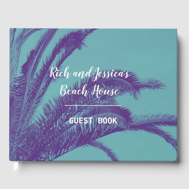 Tropical Palm Tree Beach House Guest Book (Front)