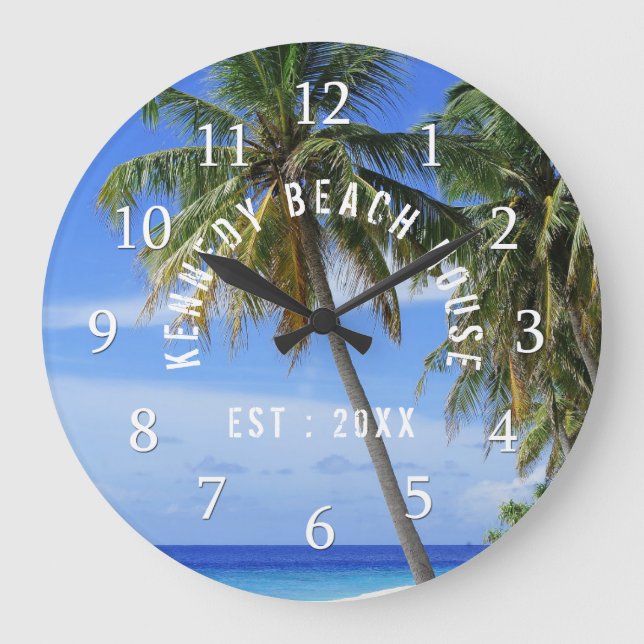 Tropical Palm Tree Beach Large Clock (Front)
