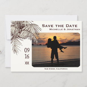 Tropical Palm Tree Beach Photo Wedding Save The Date