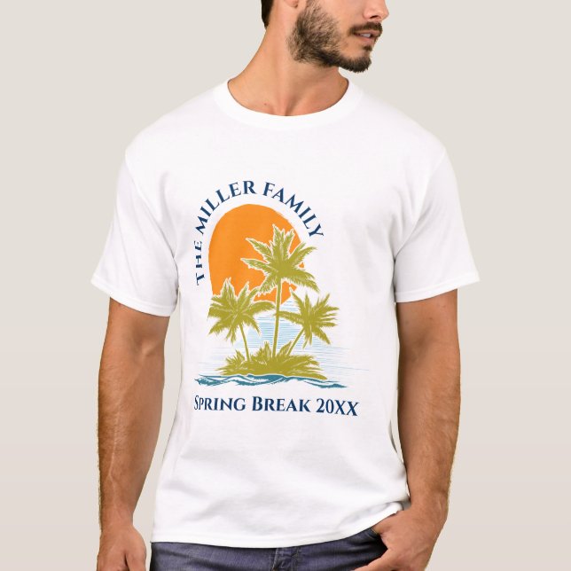 Tropical Palm Tree Beach Trip Sunset Cute Custom T-Shirt (Front)