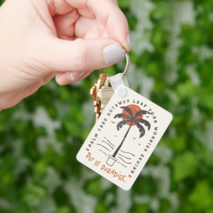 Tropical Palm Tree Beach Vibes Summer Sun Retro Key Ring