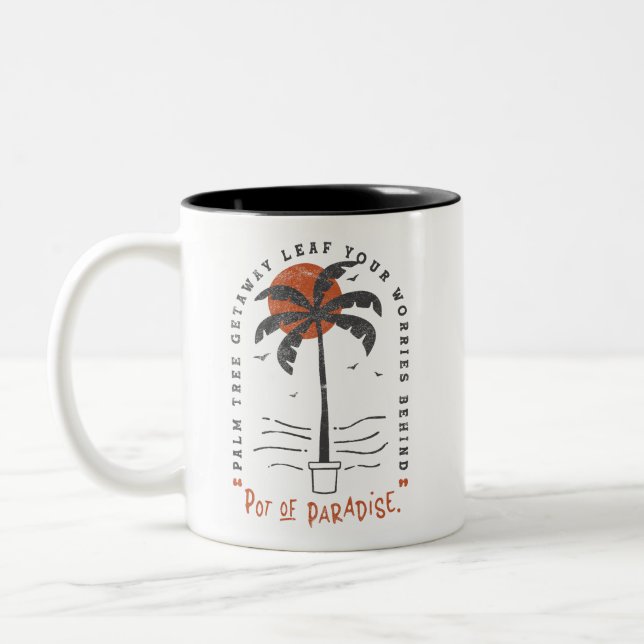 Tropical Palm Tree Beach Vibes Summer Sun Retro Two-Tone Coffee Mug (Left)