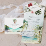 Tropical Palm Tree Beach Wedding All In One Invitation<br><div class="desc">Features exotic watercolor greenery and flowers against a soft ocean background. Set the tone for an exciting wedding weekend with a custom itinerary invitation. This "roomy" invitation is a great way to give your guests additional information on the wedding. These cards can list the festivities surrounding your wedding weekend, such...</div>