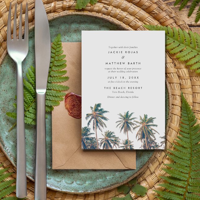 Tropical Palm Tree Beach Wedding Invitation (Creator Uploaded)
