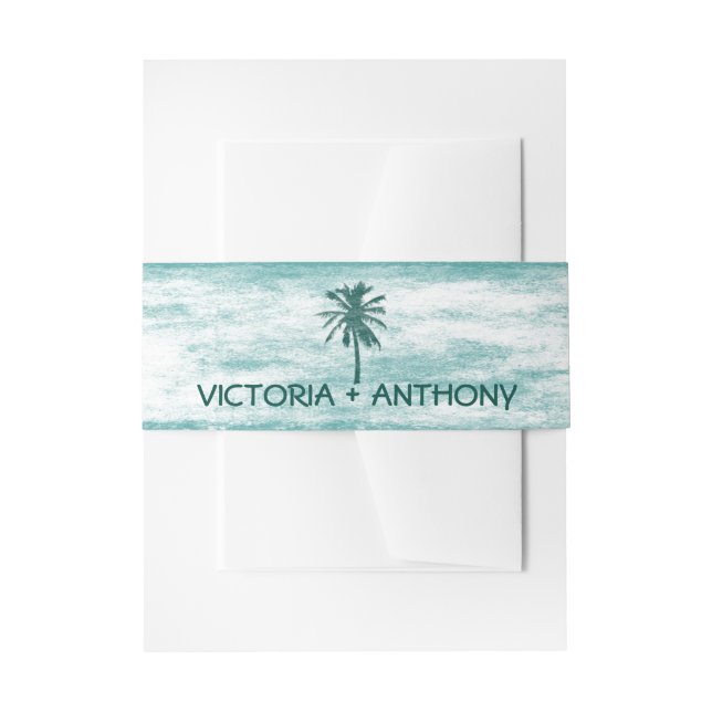 Tropical Palm Tree Beach Wedding Invitation Belly Band (Front Example)