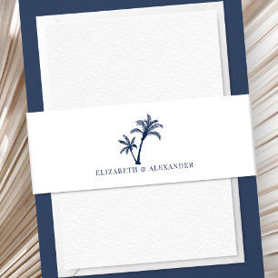 Tropical Palm Tree Beach Wedding Navy Blue Invitation Belly Band