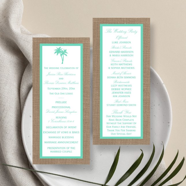 Tropical Palm Tree Beach Wedding Program Rack Card (Creator Uploaded)
