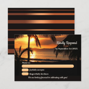 Tropical Palm Tree Beach Wedding RSVP Card