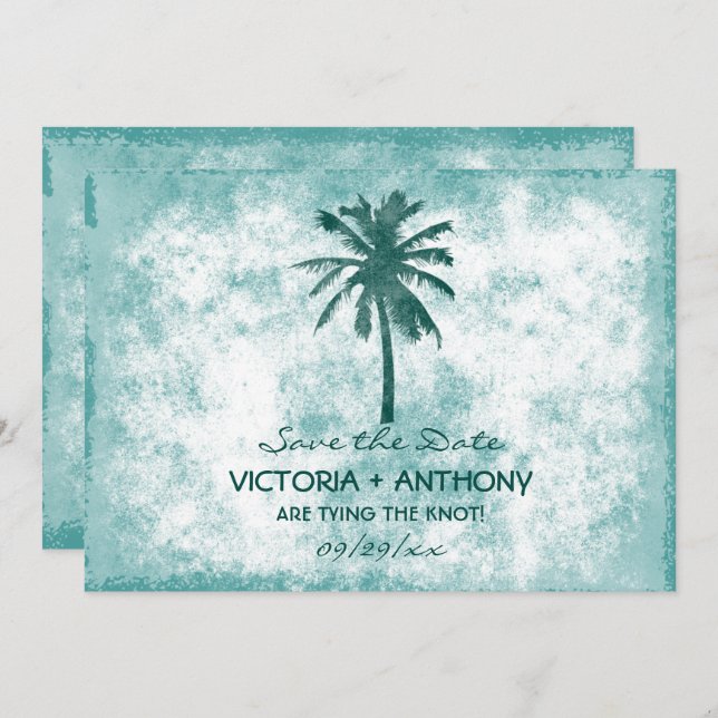Tropical Palm Tree Beach Wedding Save The Date (Front/Back)