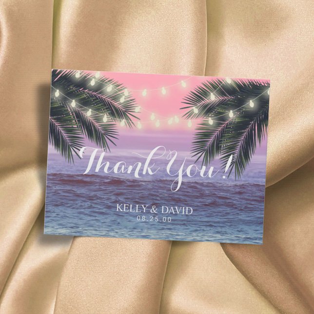 Tropical Palm Tree Beach Wedding Thank You Postcard (Creator Uploaded)
