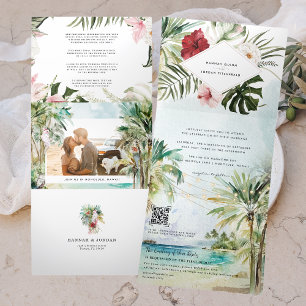 Tropical Palm Tree Beach Wedding Tri-Fold Invitation
