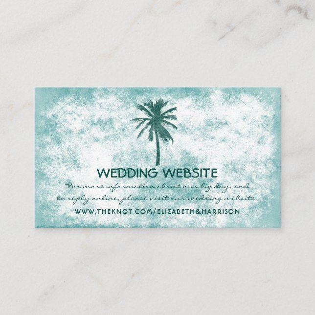 Tropical Palm Tree Beach Wedding Website Enclosure Card (Front)