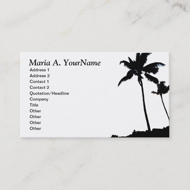 Tropical Palm Tree Black and White Business Card (Front)
