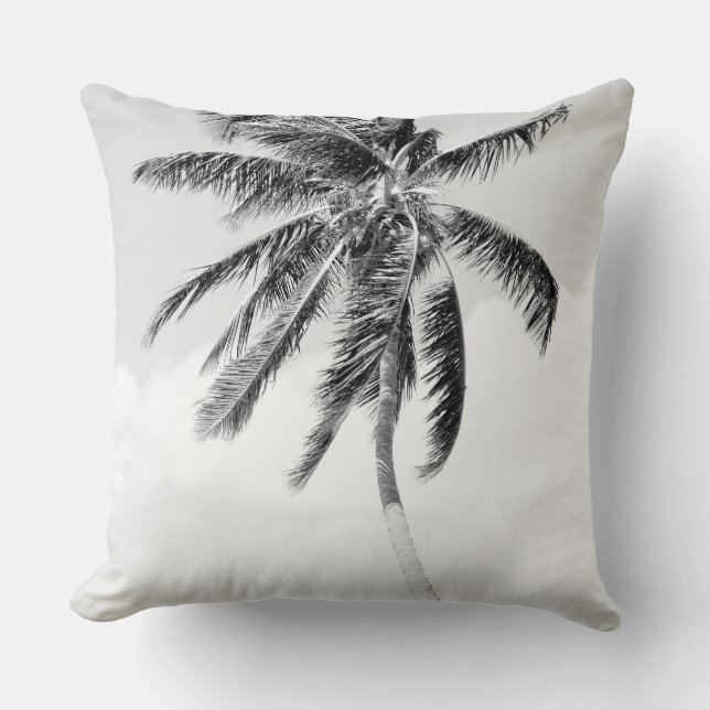 Tropical palm tree black and white modern photo cushion (Front)