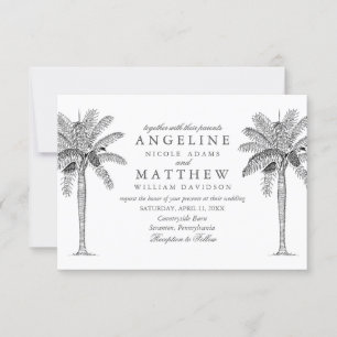 Tropical Palm Tree Black and White Wedding Card