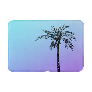 Tropical Palm Tree Black Blue Purple Bath Mat