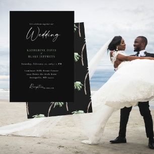 Tropical Palm Tree Black Wedding  Invitation