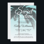 Tropical Palm Tree Blue Sweet 16 16th Birthday Invitation<br><div class="desc">A chic modern tropical blue ombre design Sweet 16 birthday invitation with a palm tree background. The bright sea shell blue fades onto a white background. The text "Sweet Sixteen" in white is set in modern script. Elegant 16th birthday party invitation for a glamourous Sweet Sixteen, perfect for her, the...</div>