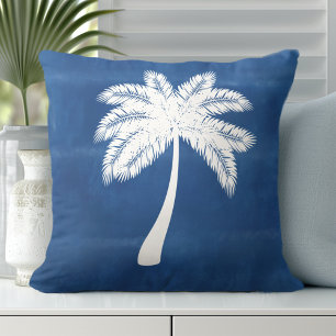 Tropical Palm Tree Blue White Cushion