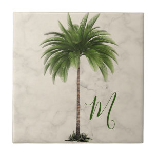 Tropical  Palm Tree Champagne Marble Elegant Ceramic Tile