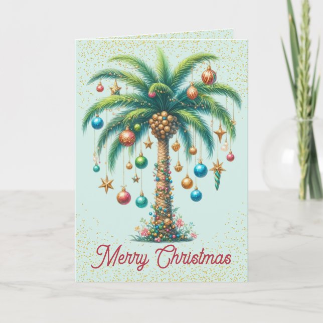 Tropical Palm Tree Christmas Card (Front)