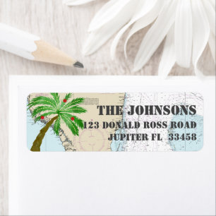 Tropical Palm Tree Christmas Holidays Nautical Return Address Label