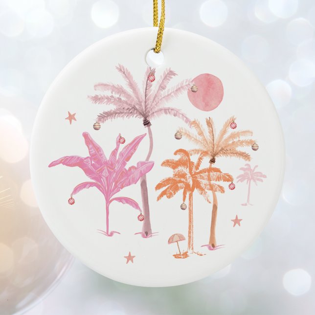 Tropical Palm Tree Christmas Personalised Ceramic Ornament (Creator Uploaded)