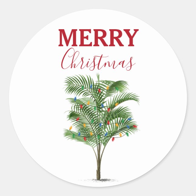 Tropical Palm Tree Christmas Tree Holiday Classic Round Sticker (Front)