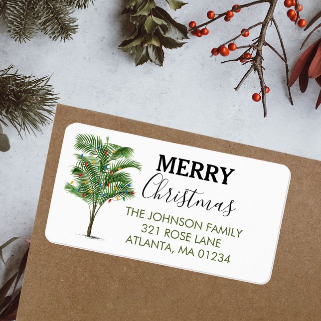 Tropical Palm Tree Christmas Tree Holiday Label (Tropical Palm Tree Christmas Tree Holiday Label)